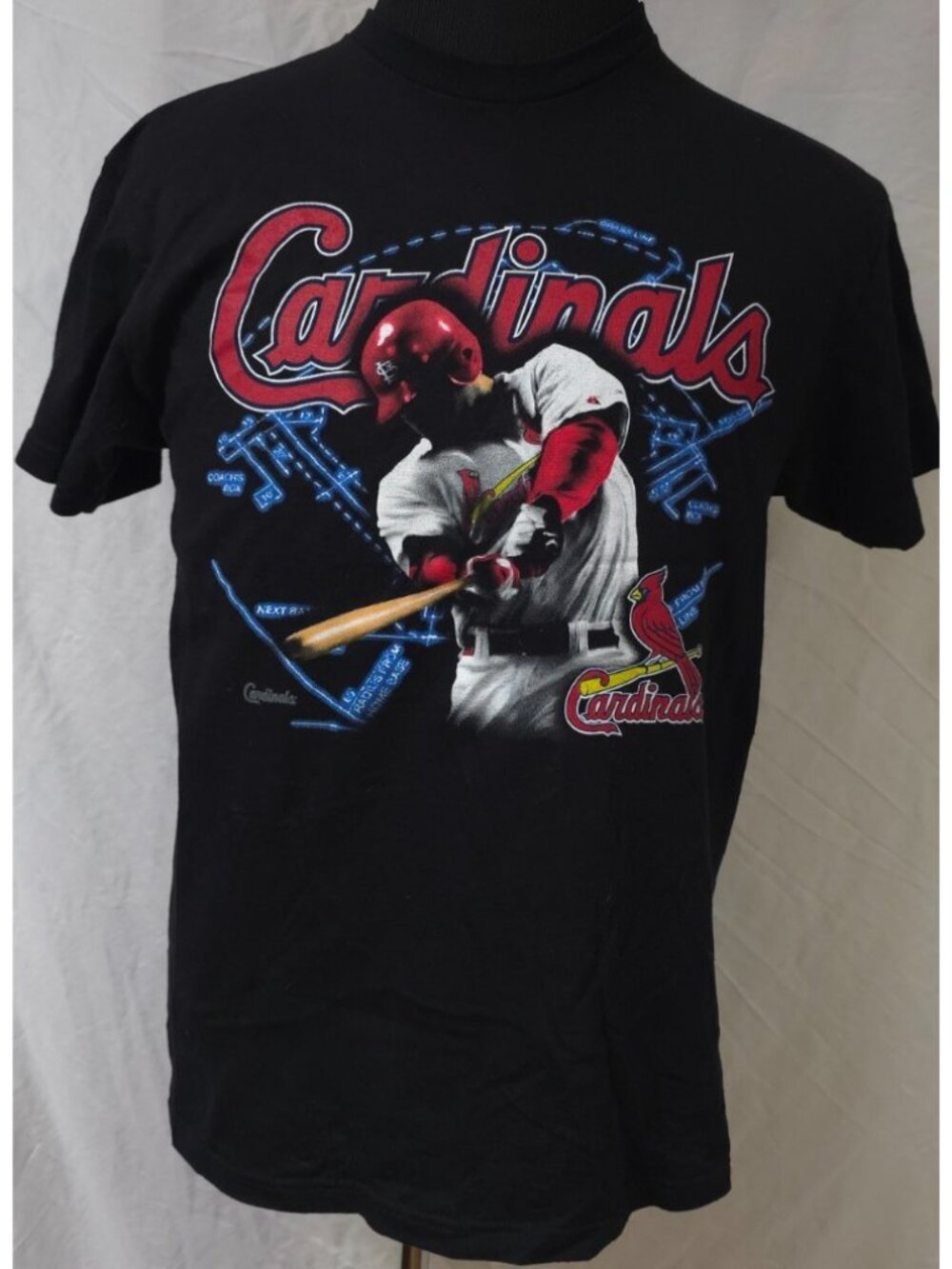 MLB St Louis Cardinals Mens Medium Black Spell Out Swinging Bat Baseball T-Shirt